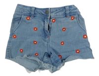 Světlemodré ríflové kraťasy s výšivkami květů orchestra