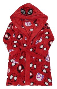 Červený chlpatý vzorovaný župan so Spidermanem a kapucňou Primark