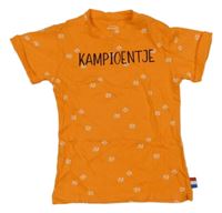 Oranžové tričko s míči a nápisem 