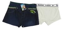 2x boxerky - bílé s logem - Reebok + tmavomodré s potiskem 