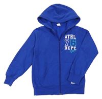 Modrá prepínaci mikina s nápisom a kapucňou Decathlon