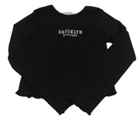 Čierne rebrované crop tričko s nápisom Primark