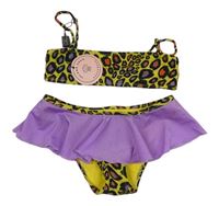 Žluto-černo-fialové dvoudílné plavky s volánkem a leopardím vzorem Island Coco