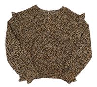 Hnědo-černá halenka s leopardím vzorem a volánky Primark