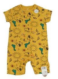Žltý kraťasový overal s obrázkami Mothercare