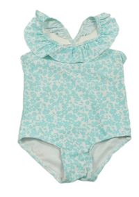 Bílo-tyrkysové květované jednodílné plavky s volánky H&M