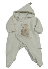 Biela zamatová kombinéza s medvedíkom a kapucňou Mamas&Papas