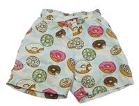 Bílo-světlemodré plážové kraťasy s donuty 