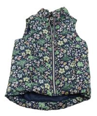 Tmavomodrá kvetovaná šušťáková zateplená vesta H&M