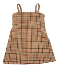 Béžovo-čierno-ružové kockované šaty F&F