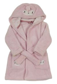 Svetloružový plyšový župan s kapucňou a čumáky Orsolino