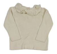 Smotanový rebrovaný sveter s volánikom C&A