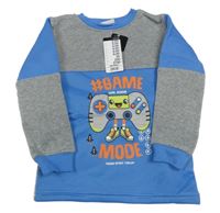 Nové - Sivo-modrá mikina s ovladačem a nápismi