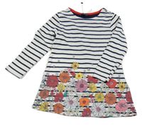 Bielo-tmavomodré pruhované šaty s kvetmi Maine