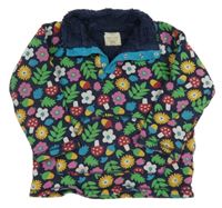 Tmavomodrá zateplená mikina s kvetmi a houbami