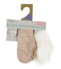 Nové - 2set - 2x bielo-ružové plyšové ponožky Nutmeg