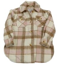 Smetanovo-hnedo-ružová kockovaná vlnená košeľová bunda Primark