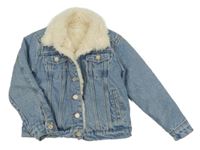 Světlemodrá riflová zateplená bunda s kožešinovým límcem Mango