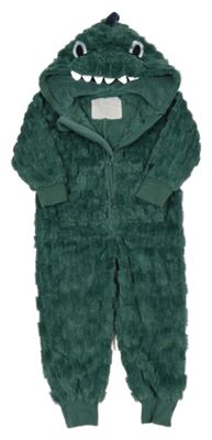 Tmavozelená plyšová kombinéza s kapucí - dino F&F