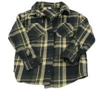 Khaki-černo-béžová kostkovaná košilová bunda Tu