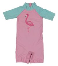 Růžovo-světlemodrý UV overal s plameňákem Kuniboo