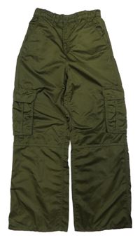 Khaki saténové cargo nohavice H&M