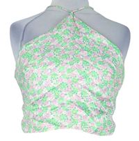 Dámsky zeleno-ružový kvietkovany crop top so šnurovaním Zara