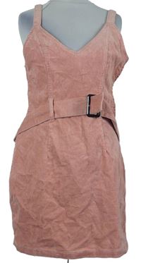 Dámské růžové manšestrové šaty s páskem H&M