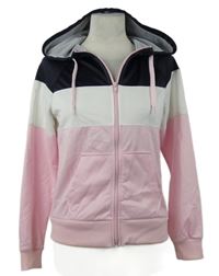 Dámská černo-růžovo-bílá sportovní propínací mikina s kapucí H&M