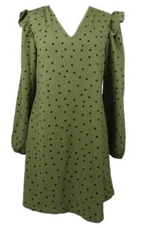 Dámské khaki strukturované šaty s černými puntíky Primark