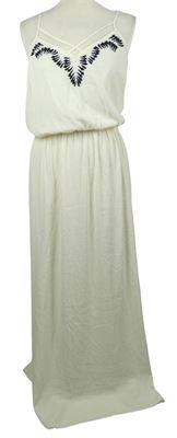 Dámské smetanové dlouhé šaty s korálky Next 