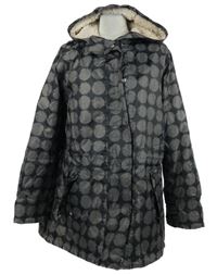 Dámský tmavošedo-šedý puntíkovaný šusťákový zateplený kabát s kapucí Cotton 