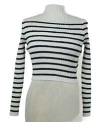 Dámsky bielo-čierny pruhovaný rebrovaný crop sveter