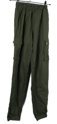 Dámske khaki cargo nohavice s vreckami