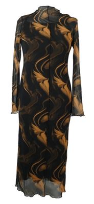 Dámské černo-oranžové vzorované tylové midi šaty Primark 