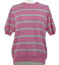 Dámske ružovo-světlemodro-biele pruhované pletené tričko Savida