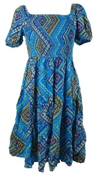 Dámské modro-barevné vzorované žabičkové šaty Mitzy 