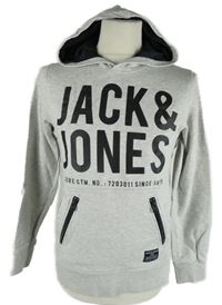 Pánská šedá mikina s logem a kapucí Jack & Jones 
