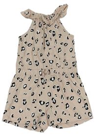 Svetloružový bavlnený kraťasový overal s leopardím vzorom George