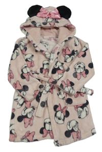 Světlerůžový chlupatý župan s Minnie a kapucí Disney