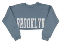 Modrá crop mikina s nápisom Peacocks