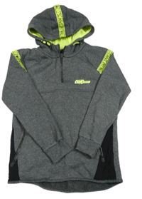 Šedo-černá sportovní mikina s kapucí a nápisy 