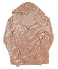 Světlerůžová sametová propínací mikina s kapucí H&M