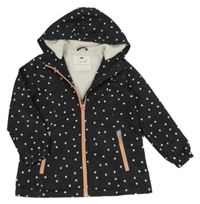 Černá šusťáková zateplená bunda se srdíčky a kapucí F&F