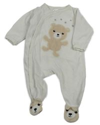 Biely zamatový overal s medvěďom H&M