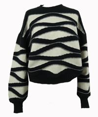 Dámsky smetanovo-čierny vzorovaný crop sveter