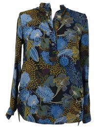 Dámska tmavomodrá šifónová blúzka s kvetmi H&M