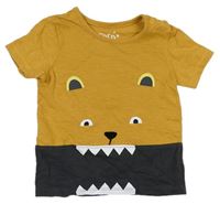 Hořčicovo-antracitové tričko s medvěďom F&F