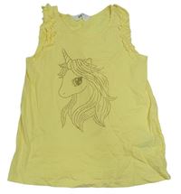 Žltý top s jednorožcom a volánikmi H&M