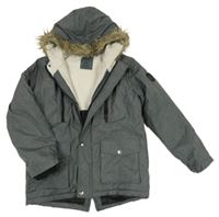 Sivá šušťáková zimná bunda s kapucňou